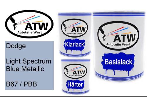 Dodge, Light Spectrum Blue Metallic, B67 / PBB: 1L Lackdose + 1L Klarlack + 500ml Härter - Set, von ATW Autoteile West.